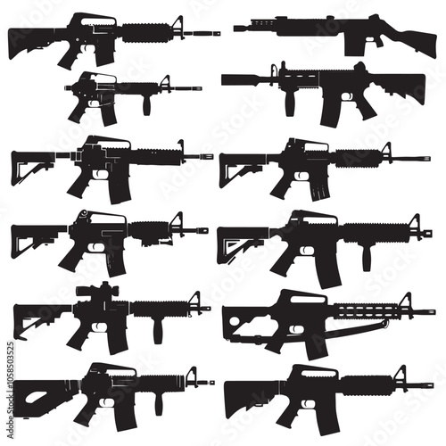 Collection of machine guns silhouette set
