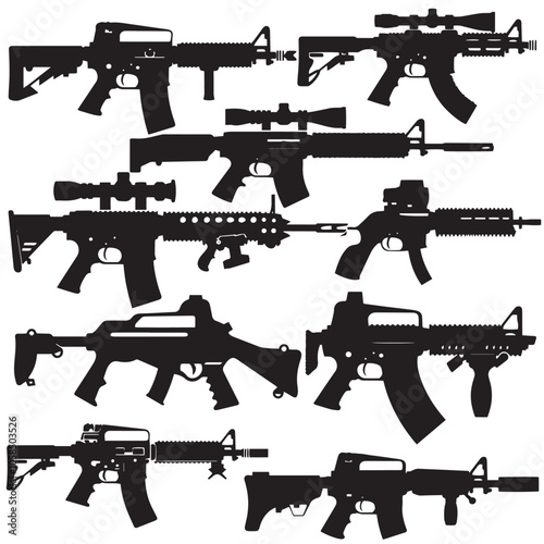 Collection of machine guns silhouette set