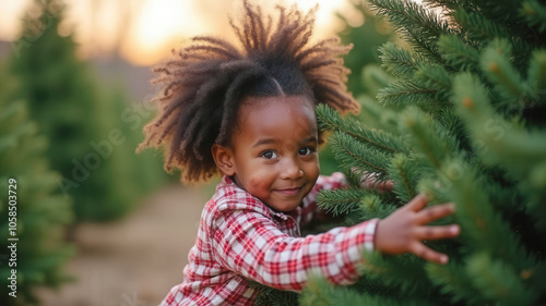 Cute little girl has found her christmas tree photo