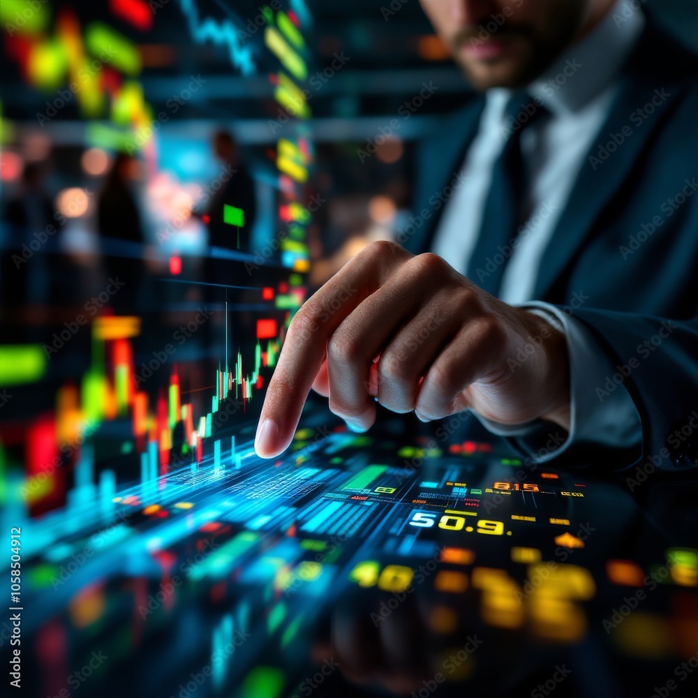 Silhouette finger on tablet with technical graph trading screen with abstract blur smartphone bokeh background Silhouette finger on tablet with technical graph trading screen with abstract blur smartphone bokeh background