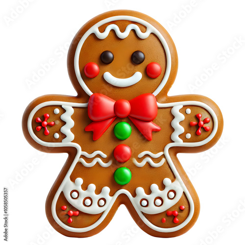 Smiling Gingerbread Man Cookie for Christmas, transparent background