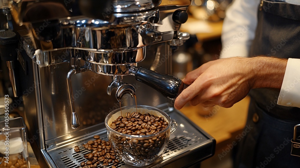 Man Making Coffee in a Modern Coffee Shop Studio, Morning Routine, European Man Making Coffee in a Modern Coffee Shop Studio, Morning Routine, European
