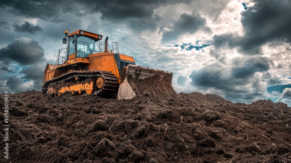 Heavy Duty Bulldozer Moving Earth on a Construction Site Heavy Duty Bulldozer Moving Earth on a Construction Site
