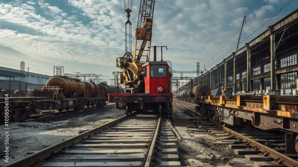 Industrial Crane on Railway Tracks - Freight Transportation Industrial Crane on Railway Tracks - Freight Transportation