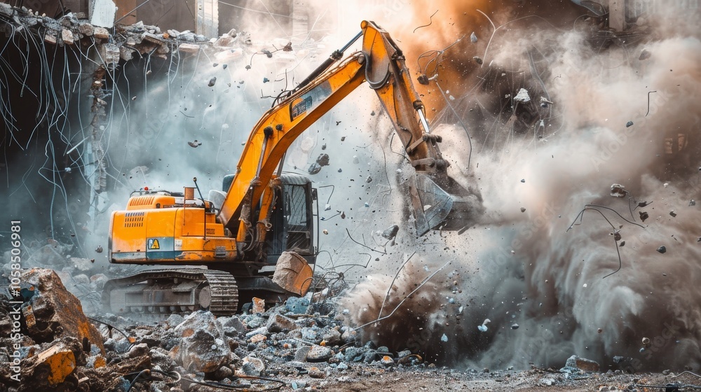 Demolition Excavator Crushing Concrete Building Demolition Excavator Crushing Concrete Building