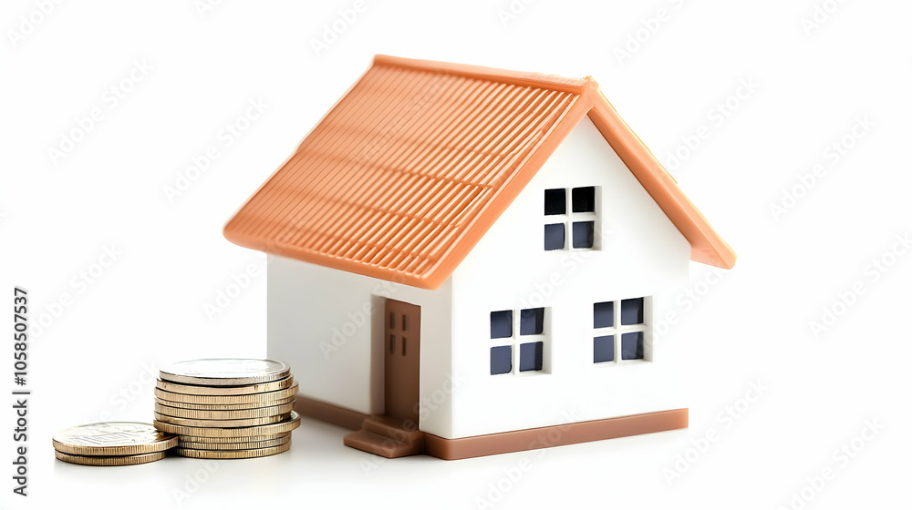 House Model with Coins for Property Investment or Real Estate Concept House Model with Coins for Property Investment or Real Estate Concept