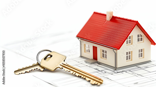 House Keys on Blueprint with Model Home