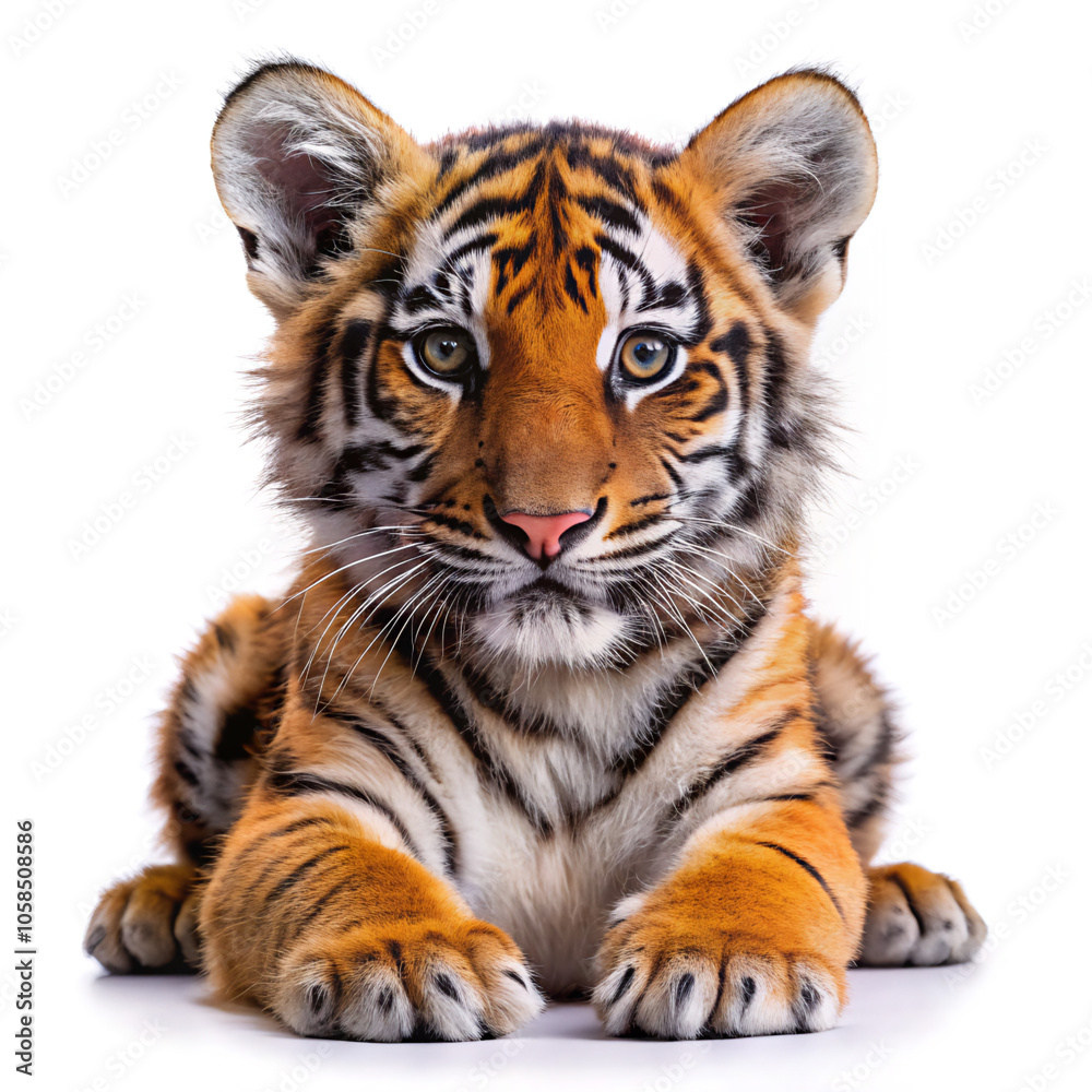 Fototapeta premium tiger isolated on white background. tiger, animal, cat, wildlife, wild, feline, nature, predator, mammal, zoo, big, stripes, head, carnivore, siberian, fur, bengal, face, wildcat, striped, white, blac