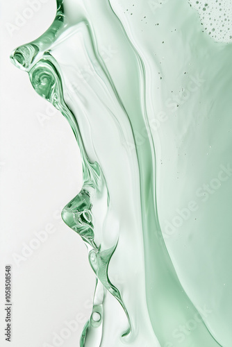 High-Definition Close-Up of Milk Flowing – Minimalist White and Green Design for Advertising Poster