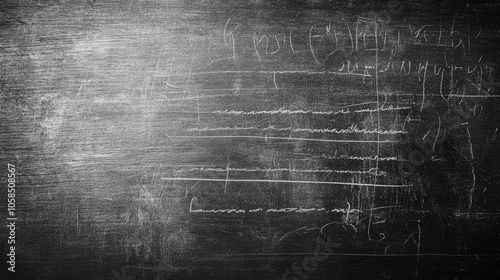 2410 73.A well-worn chalkboard surface, featuring a lightly erased chalk pattern, with some areas still showing faint traces of writing. The rough texture of the board is highlighted, providing a