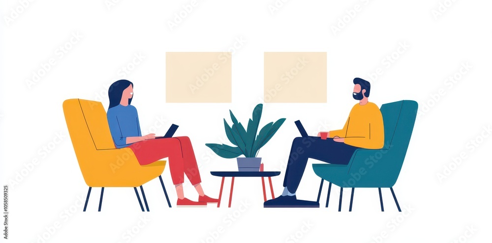 Fototapeta premium Relaxed Office Lounge Meeting: A Comfortable Space for Collaboration and Creativity