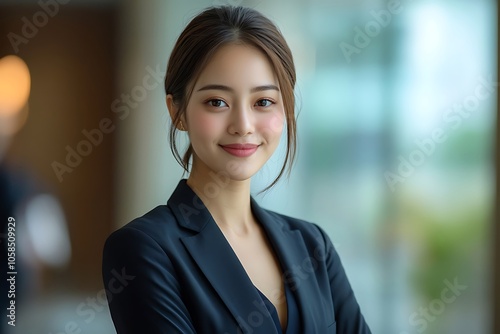 Asian Businesswoman Portrait Smiling Confidently in Stylish Blazer