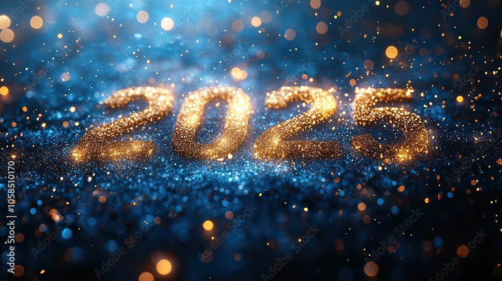 Golden fireworks and the number 2025 in dark blue night sky, celebrating Christmas and New Year, perfect background for festive banner, greeting card, or poster Golden fireworks and the number 2025 in dark blue night sky, celebrating Christmas and New Year, perfect background for festive banner, greeting card, or poster