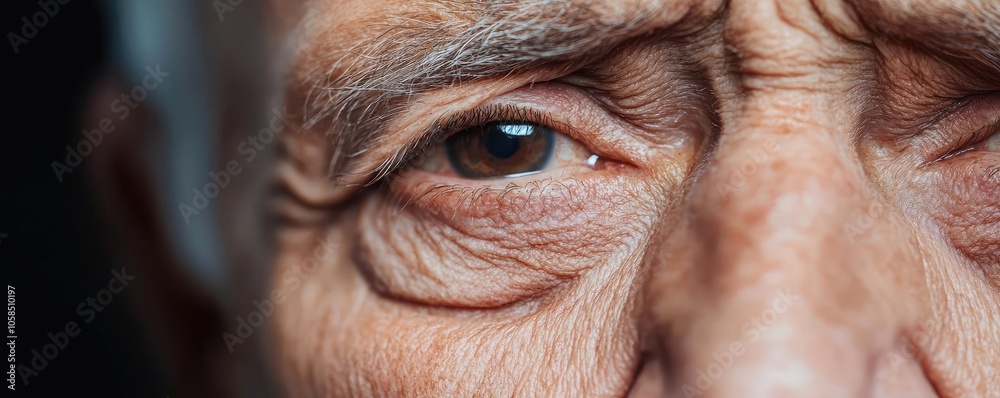 Close-up of an elderly man's eye with visible wrinkles, showcasing age and experience. Close-up of an elderly man's eye with visible wrinkles, showcasing age and experience.