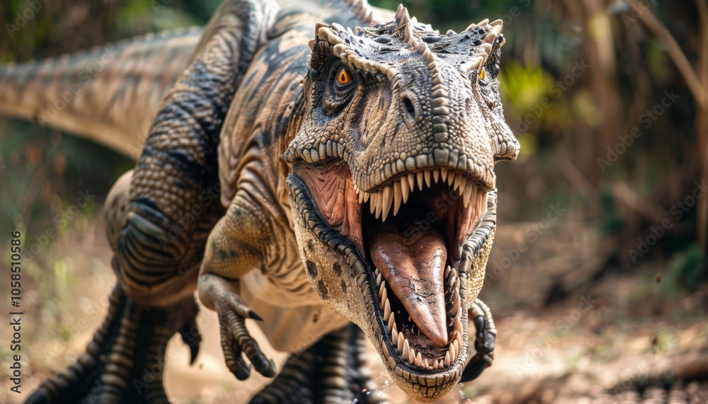 Obraz premium Ferocious Tyrannosaurus Rex Roaring in the Jungle