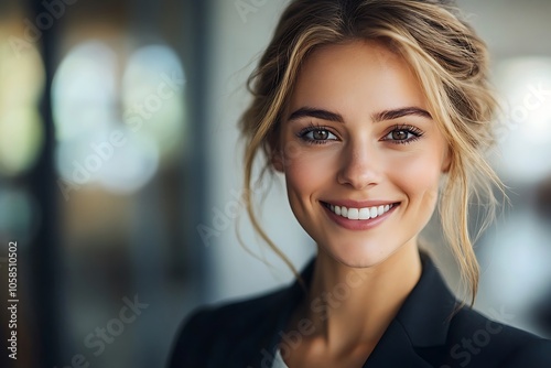 Beautiful Businesswoman Portrait -  Smiling with Bright Eyes
