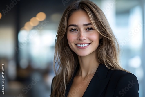 Beautiful Businesswoman Smiling in Black Blazer