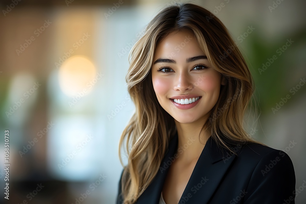 Beautiful Entrepreneur in Blazer with Bright White Smile Beautiful Entrepreneur in Blazer with Bright White Smile