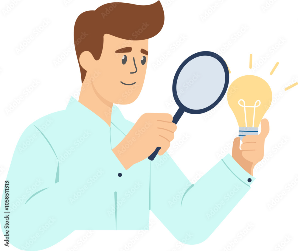 concept of the image is the process of finding a solution, carefully inspecting the idea (represented by the lightbulb) to understand it better and potentially solve a problem. concept of the image is the process of finding a solution, carefully inspecting the idea (represented by the lightbulb) to understand it better and potentially solve a problem.