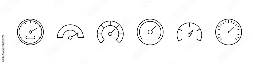 Dashboard colorful speedometer icons set. Tachometer icon isolated. Performance indicator sign. Car speed. Fast internet speed sign. Speedometer icon. 3D meter with green, yellow, red indicators.