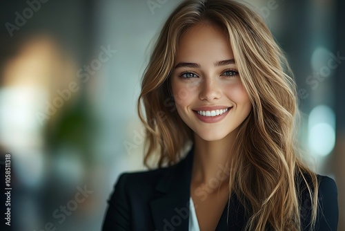 Blonde Businesswoman Smiling Confidently in Portrait Headshot