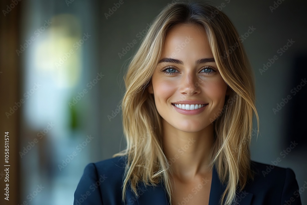 Blonde Businesswoman with Genuine Smile and Long Hair Headshot Blonde Businesswoman with Genuine Smile and Long Hair Headshot