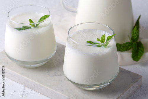  Turkish traditional drink ayran , kefir or buttermilk made from yogurt photo