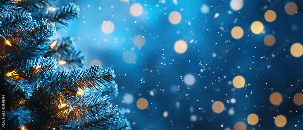 christmas blurred background with blue color theme. 