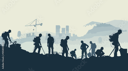 Construction workers vector silhouettes 