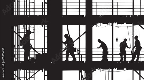Construction workers vector silhouettes 
