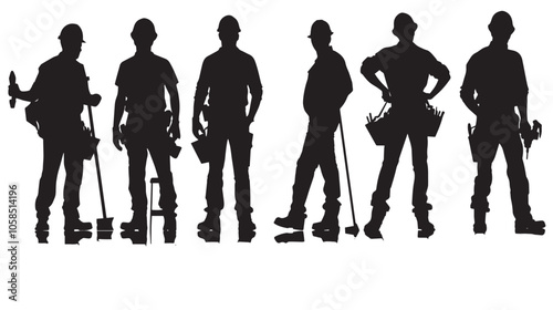 Construction workers vector silhouettes 