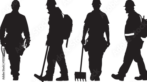 Construction workers vector silhouettes 