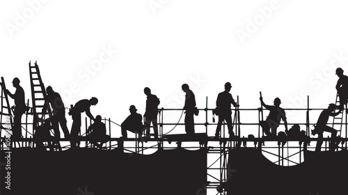 Construction workers vector silhouettes 