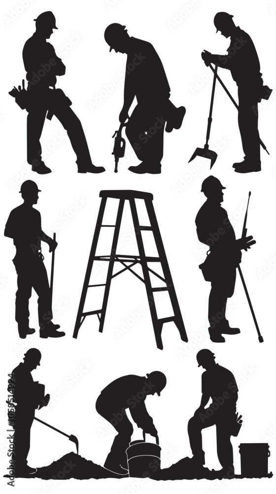 Obraz premium Construction workers vector silhouettes 