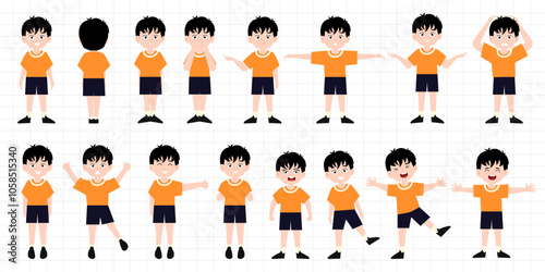 set of kawaii boy isolated on white background. elementary school. cartoon back to school