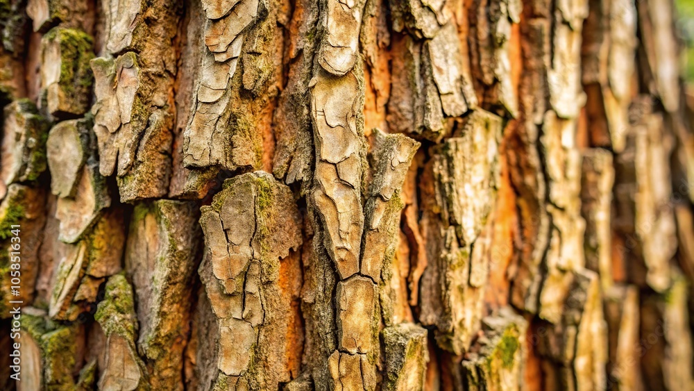 Macro shot of a tree's bark with intricate patterns and textures, insects, flowers, leaves Macro shot of a tree's bark with intricate patterns and textures, insects, flowers, leaves