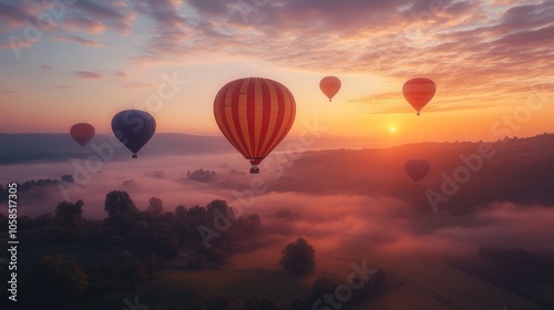 Hot Air Balloons Soaring Through the Sunset