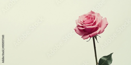 Wallpaper Mural A single pink rose against a soft, neutral background, symbolizing beauty and love. Torontodigital.ca