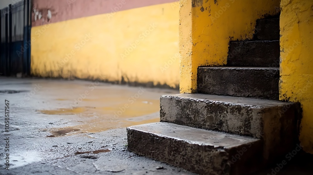 Concrete Stairs with Yellow Wall Plain Textured Background for Web Design and Copy Concrete Stairs with Yellow Wall Plain Textured Background for Web Design and Copy