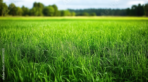 Vibrant long curly green grass blankets the meadow, creating a serene landscape. This image highlights the lush beauty of grassy expanses, with ample copy space for your text.