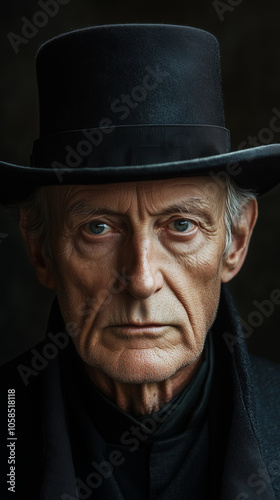 Elderly Man with Intense Gaze in Black Hat