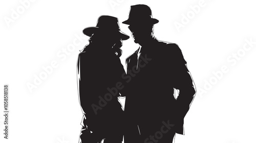 couple woman man detective secret agent criminal silhouette