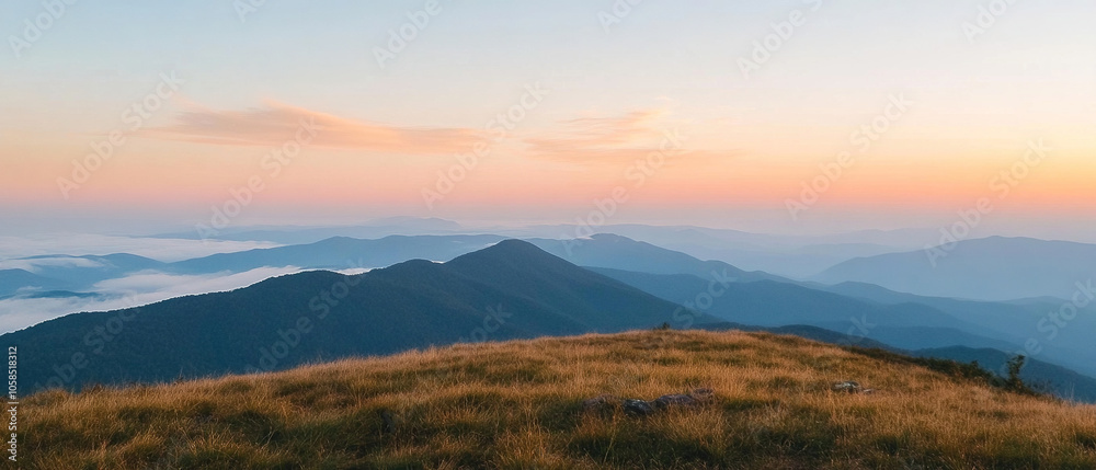 Obraz premium photo of top of the mountain when sunrise come. top of the mountain when sunrise come