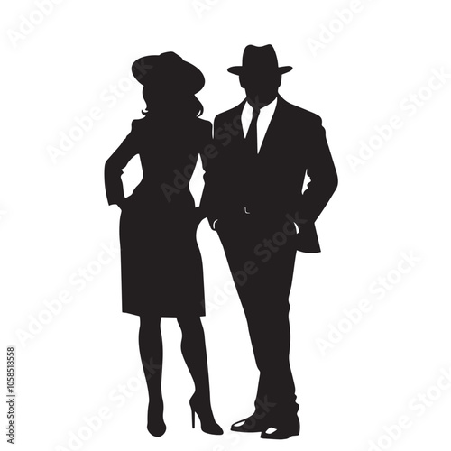 couple woman man detective secret agent criminal silhouette