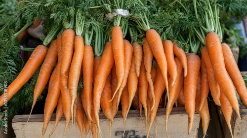 Fresh industrialized carrot detail with a modern innovative motorized band design in a market. The fresh carrots vibrant color and texture are highlighted in this dynamic setting.