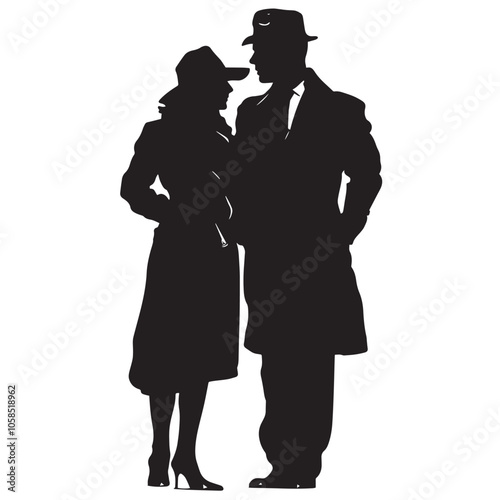 couple woman man detective secret agent criminal silhouette