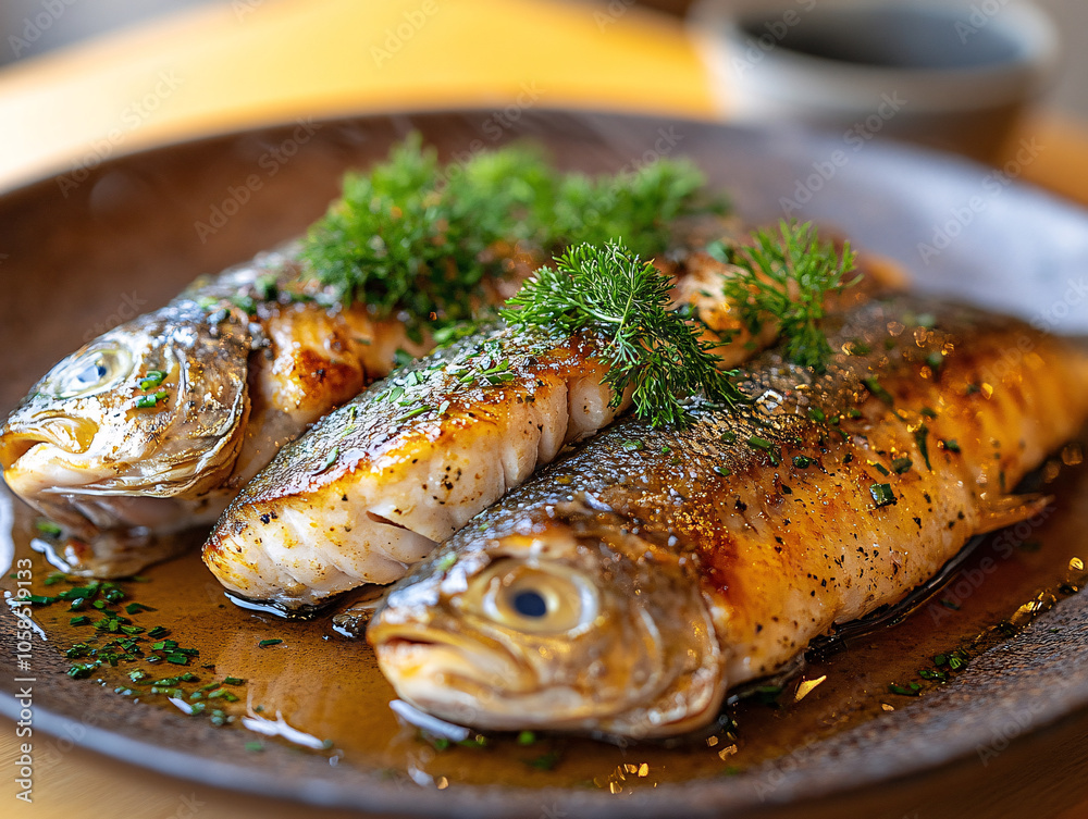a delicious grilled fish with a side of fresh vegetables served on a plate. a delicious grilled fish with a side of fresh vegetables served on a plate.