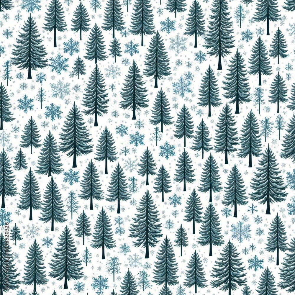 Seamless winter forest pattern with pine trees and snowflakes, perfect for holiday backgrounds and seasonal designs. Seamless winter forest pattern with pine trees and snowflakes, perfect for holiday backgrounds and seasonal designs.