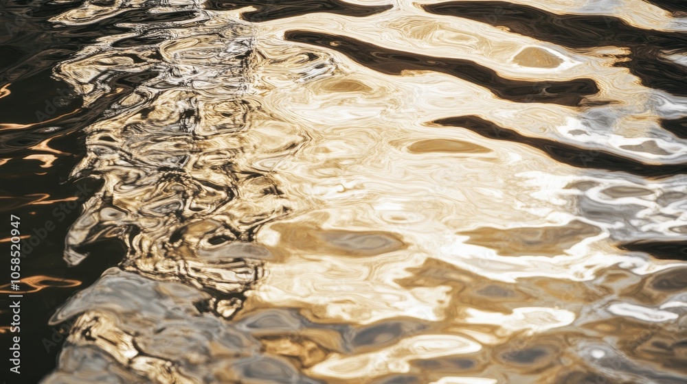 44.A close-up of a golden reflection on water, where the shimmering light creates fluid, abstract patterns. The gentle ripples and metallic sheen give the scene a rich, luxurious feel, evoking the 44.A close-up of a golden reflection on water, where the shimmering light creates fluid, abstract patterns. The gentle ripples and metallic sheen give the scene a rich, luxurious feel, evoking the