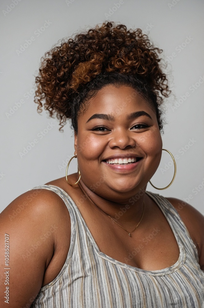 A Smiling overweight Young Black Woman on a White Background A Smiling overweight Young Black Woman on a White Background
